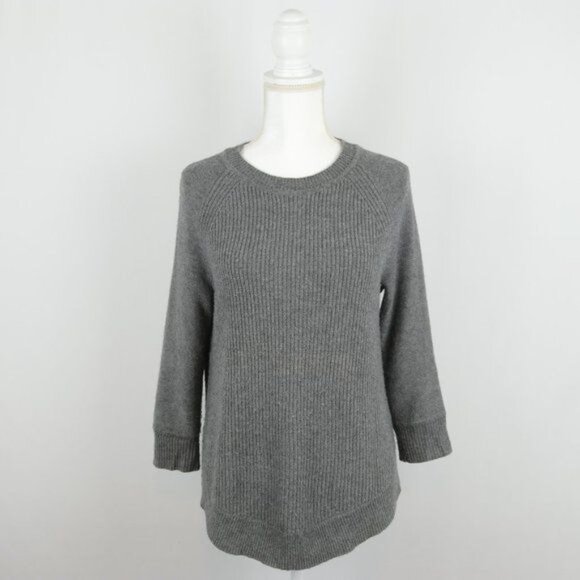 J. Crew Women's XS Gray Merino Wool Ribbed Crewneck 3/4 Raglan Sleeve Sweater - Picture 1 of 8